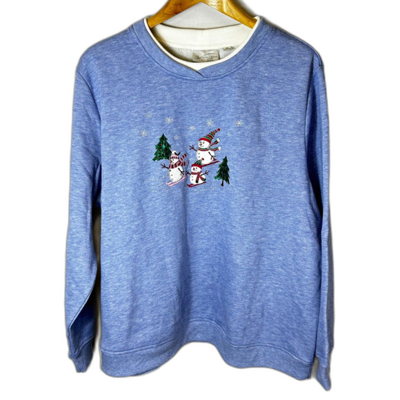 Vintage Studio Works Sport Medium Blue Skiing Snowmen Mockneck LS Sweatshirt 3X - Picture 2 of 10